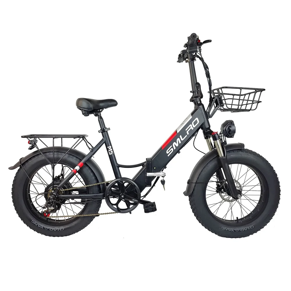 

SMLRO Folding Electric City Road Urban E Bike Foldable Electric Bicycle 48V 20 Inch Fat Tire 500W 10Ah Ebike with Basket M5 MTB