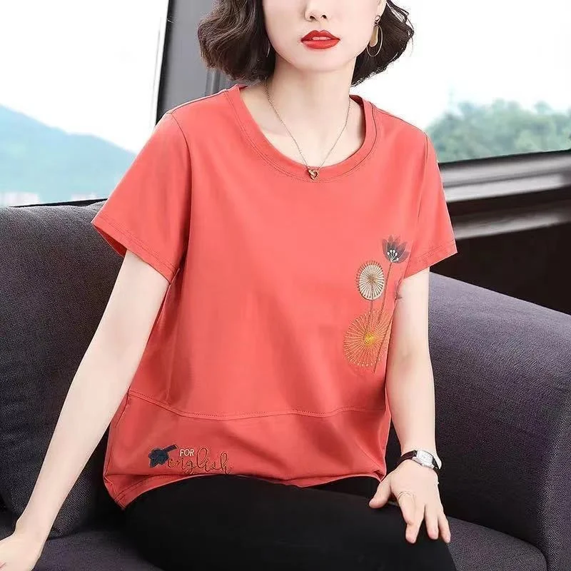 

2022 Summer New Fashion 100% Cotton T Shirt Woman O Neck Short Sleeve T-shirt Woman Korean Style Shirt Women Shirt Top