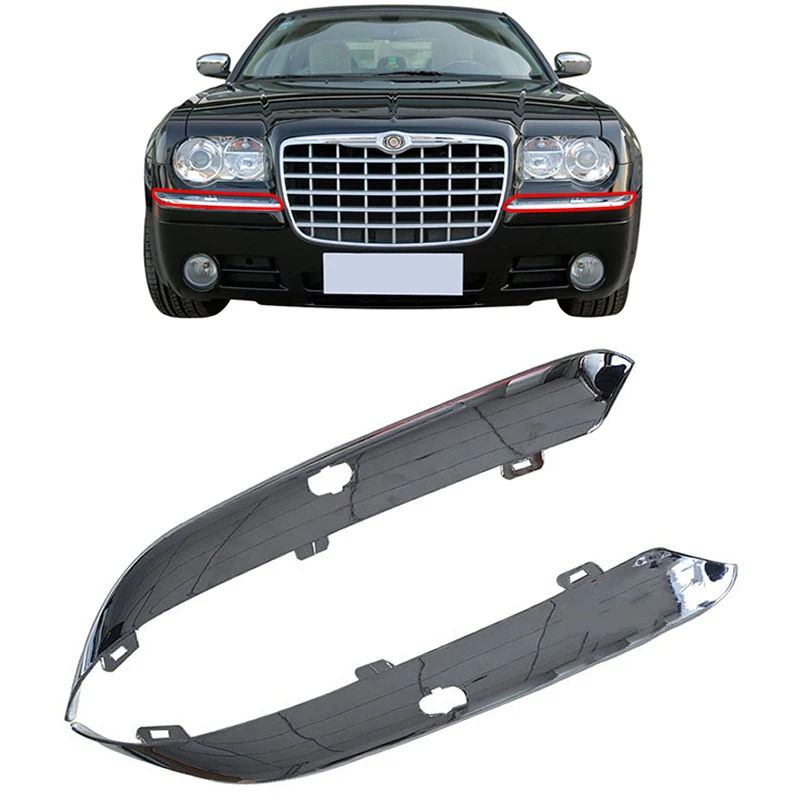 new Car ABS Chromium Front Bumper Light Cover Bumper Trim Protector Strip Moulding With Holes For CHRYSLER 300C 2005-2011