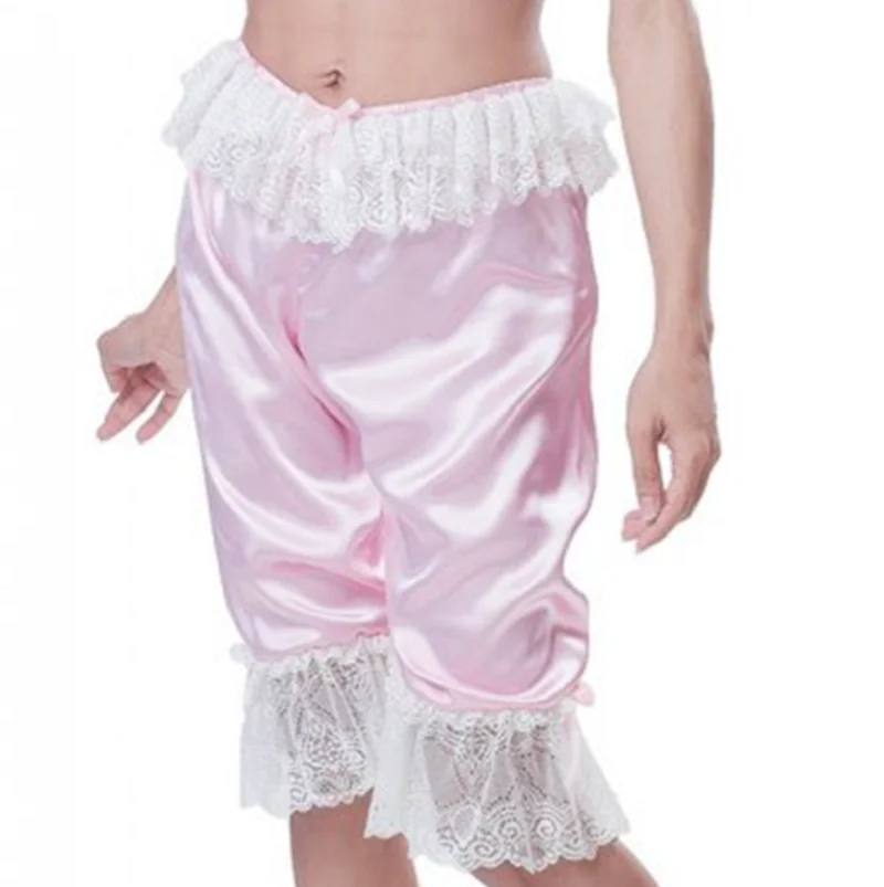 

Multicolor Adult Giant Baby Sexy Girl Pink Thin Satin Face Sissy 7-point Pants Maid Pajama Pants Role Play Customization