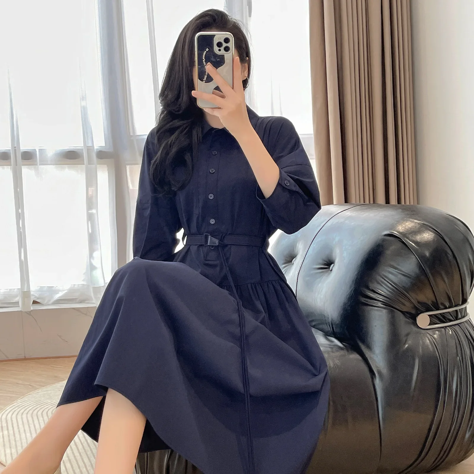 Nanfu высококачественное платье с длинными рукавами и талией для поездок на работу