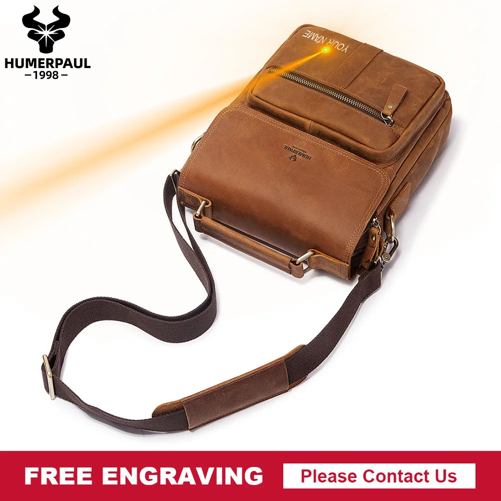 Genuine Cow Leather Men Shoulder Bag Business HandBag Vintage Messenger Bag Male Crossbody Bag Provide Free Engraving Service
