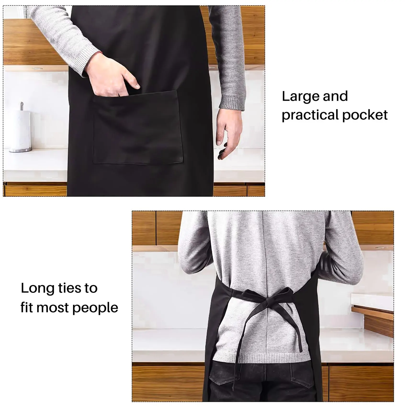 

6 Pack Black Kitchen Apron with 2 Pockets Anti-Dirty Apron Suitable for Barbecue Kitchen Cooking Baking Restaurant