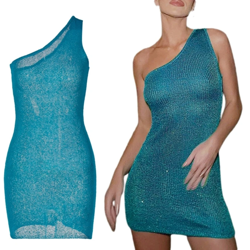 

Women Dress Sexy One Shoulder Sleeveless Dresses Cocktail Bodycon Short Dress DropShip