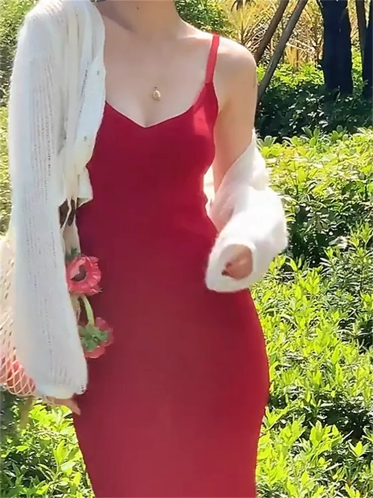 

Women Fashion Elegant Streetwear Strap Knitted Dress Summer 2022 New Female Solid Stretch Slim Clothes Vestdios