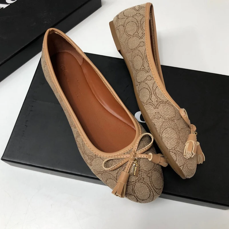 Europe and America Slip on Round Head Shallow Flat Women's Shoes Bowknot Lefu Shoes Cover Foot Loafer Shoes