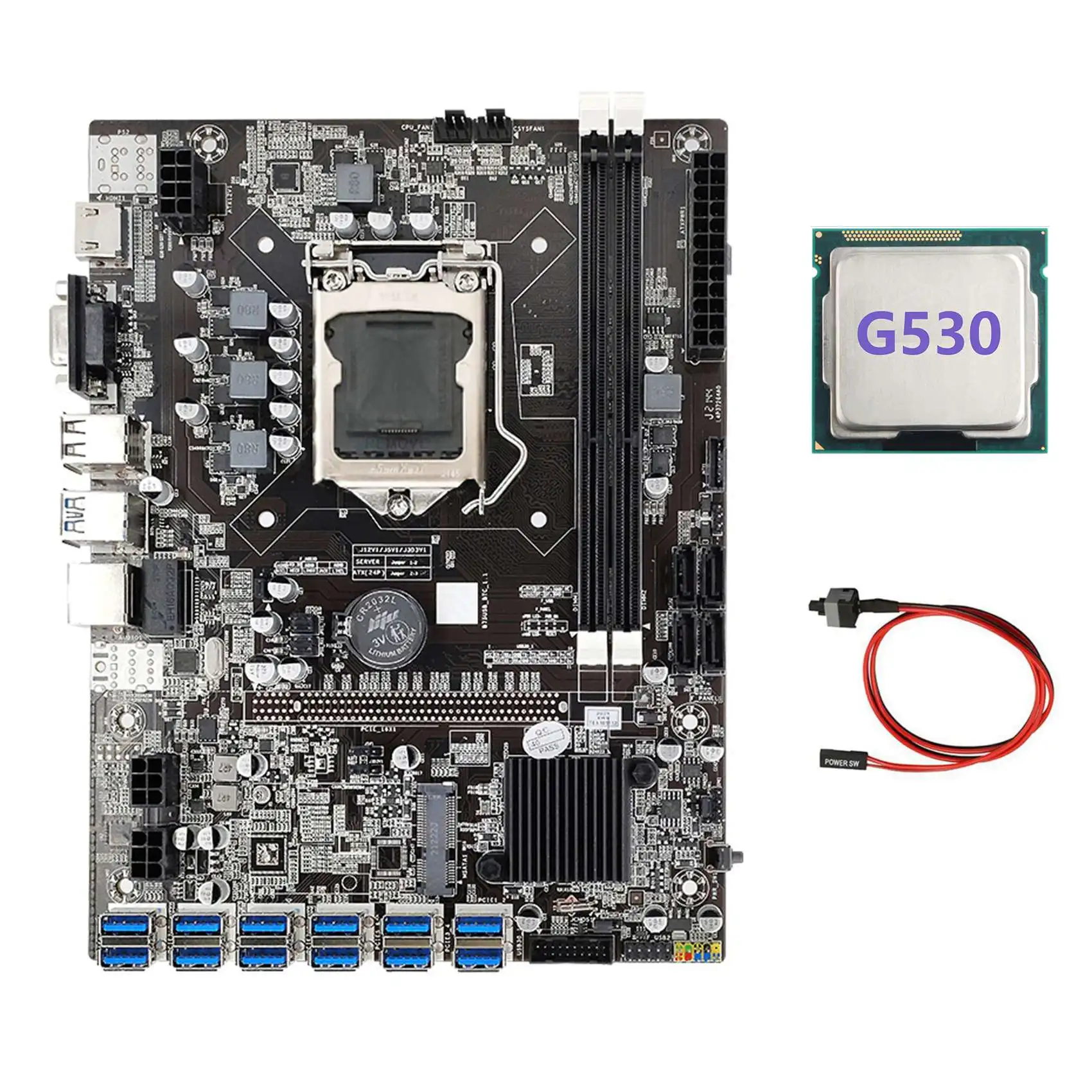 

B75 ETH Mining Motherboard+G530 CPU+Switch Cable LGA1155 12 PCIE to USB Adapter MSATA DDR3 B75 USB BTC Miner Motherboard