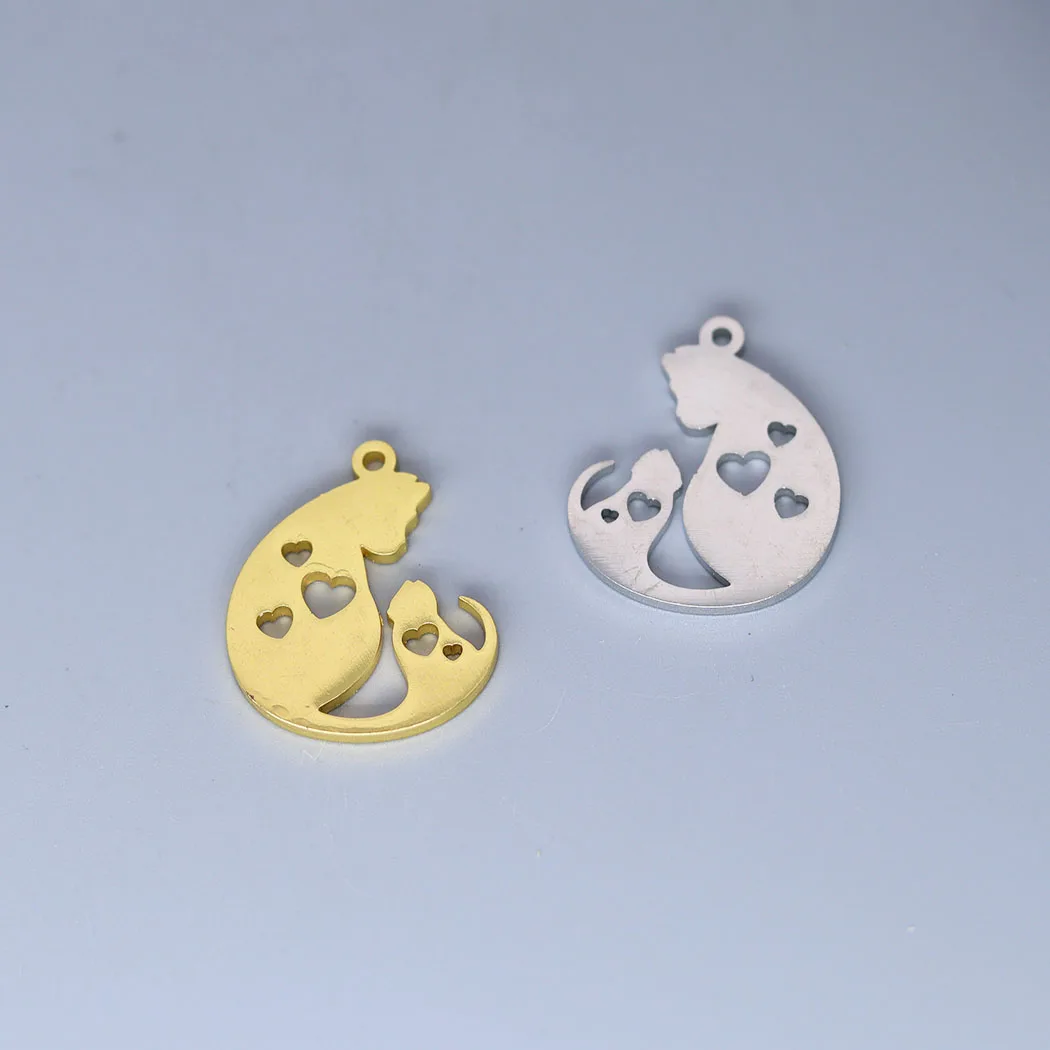 

5pcs/lot Cute Cartoon Mom Baby Cat Charm Pendants Making DIY Stainless Steel Handmade Finding Jewelry