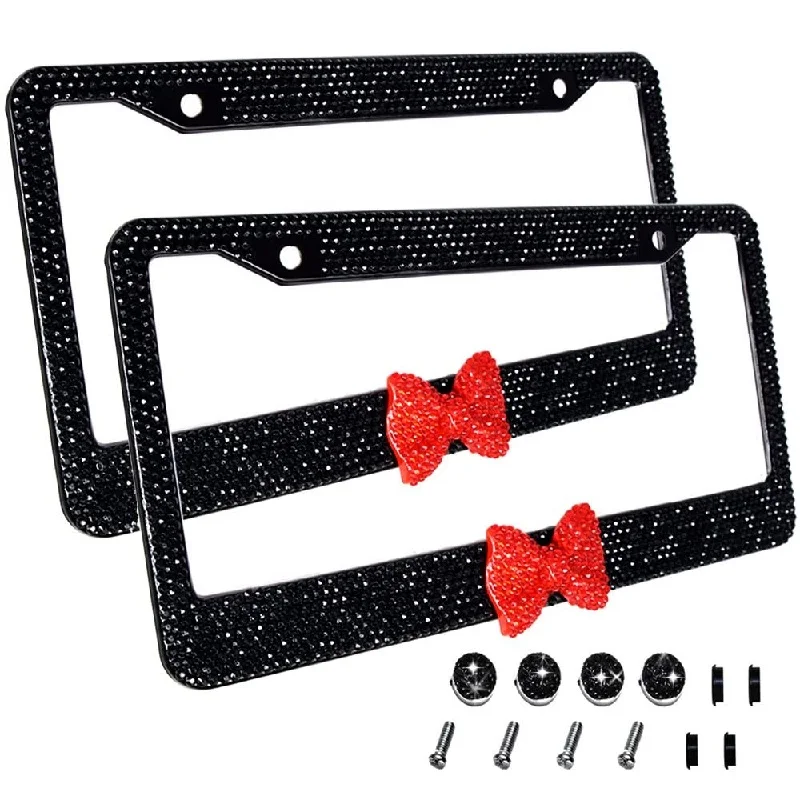 

2 Pack Red Bow License Plate Frames Waterproof Glitter Rhinestones Crystal License Frame Plate Car Exterior Decorative Parts