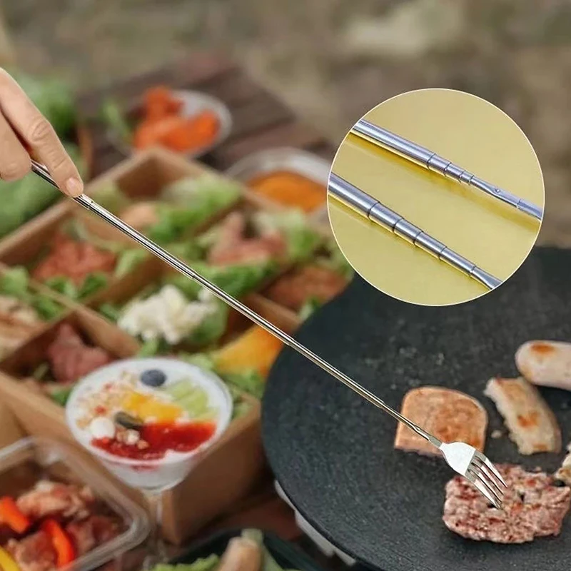 Серебряный Телескопический раздвижной длинный столовый прибор из нержавеющей