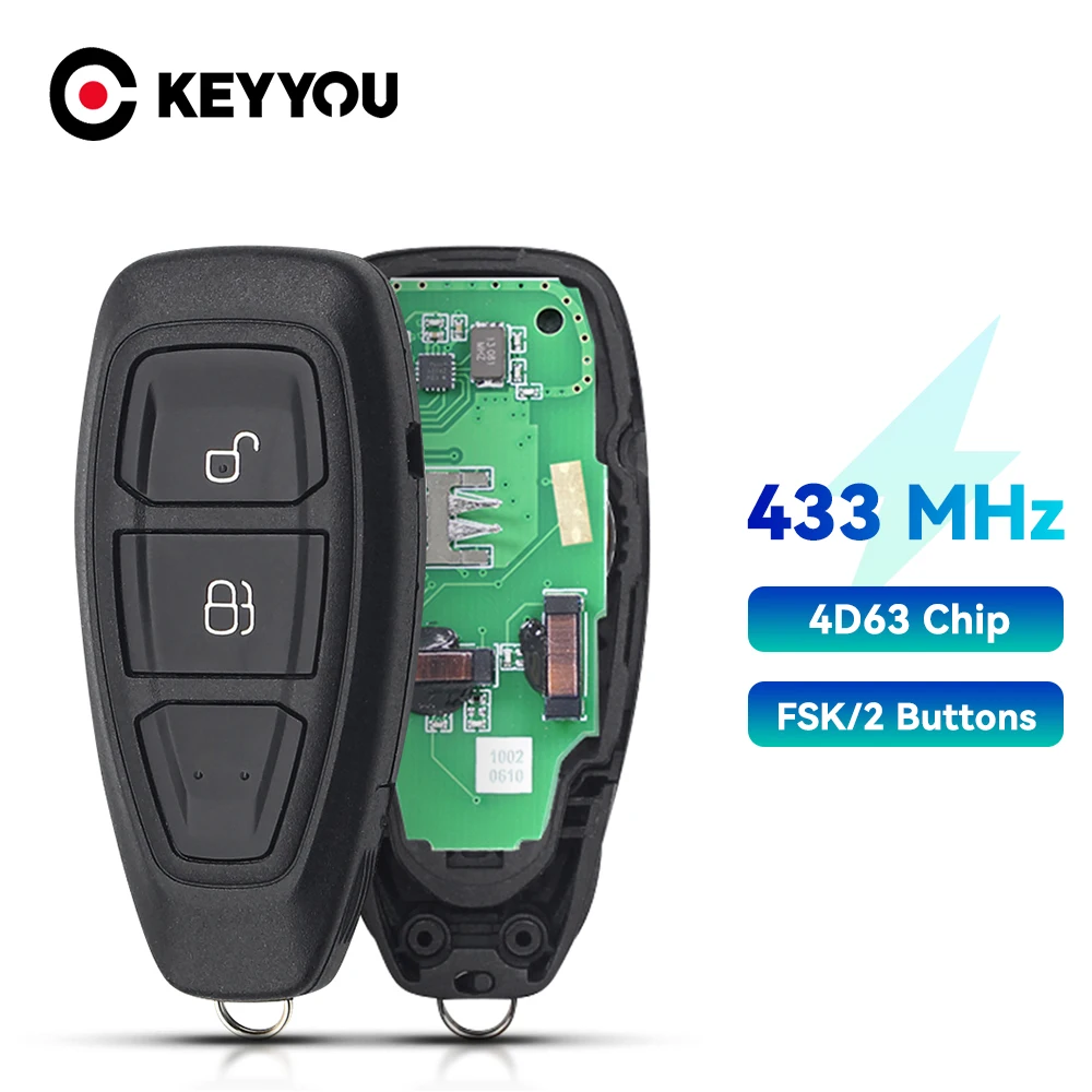

KEYYOU 2 кнопки FSK 433 МГц 4D63 80Bit чип дистанционный Автомобильный ключ для Ford Ecosport 2013 2014 2015 2016
