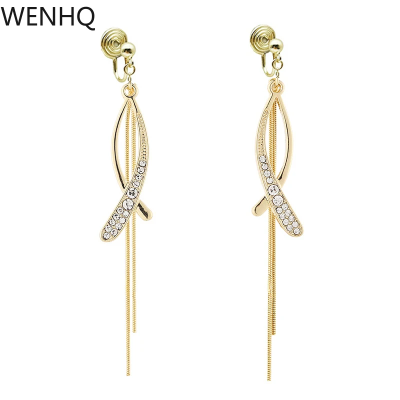 

WENHQ корейский стиль Стразы золотого цвета спиральные клипсы на серьги для женщин на день рождения модные удобные клипсы для ушей с москитно...