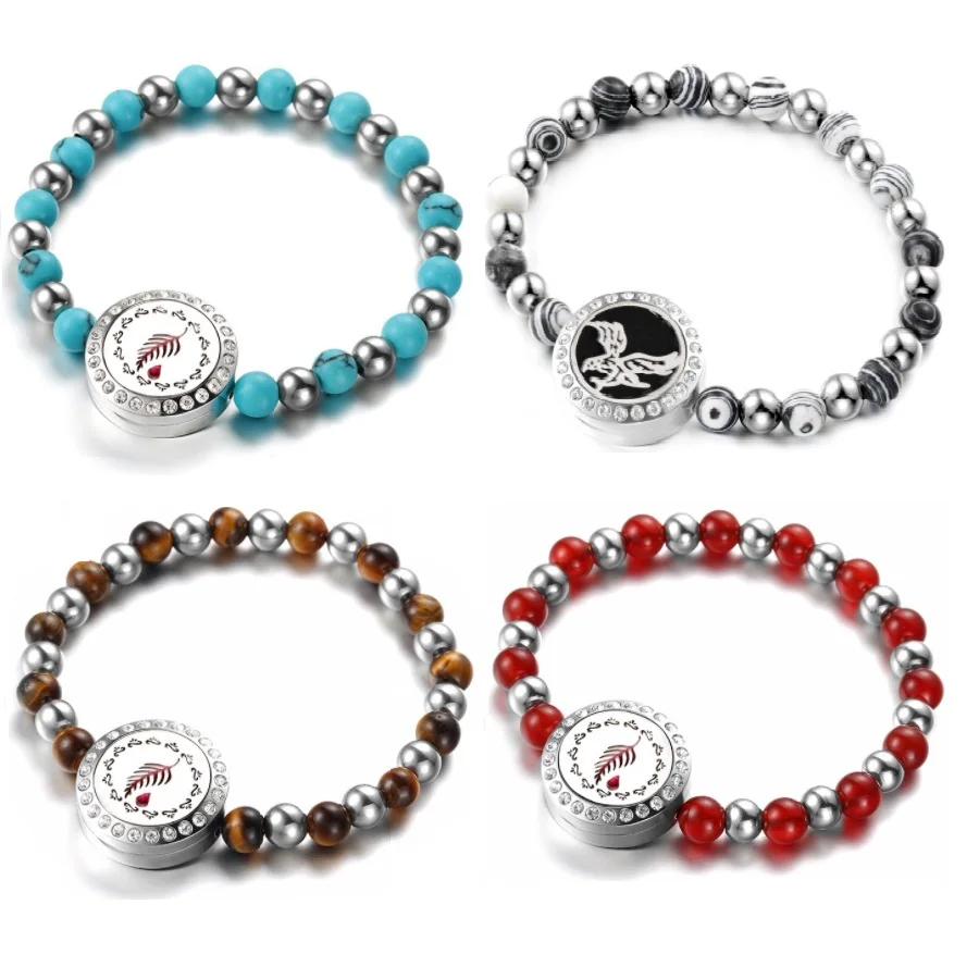 

Оптовая продажа, высококачественный браслет из натурального камня, бусины из агата, браслет из нержавеющей стали, рассеиватель, медальон, амулетные браслеты