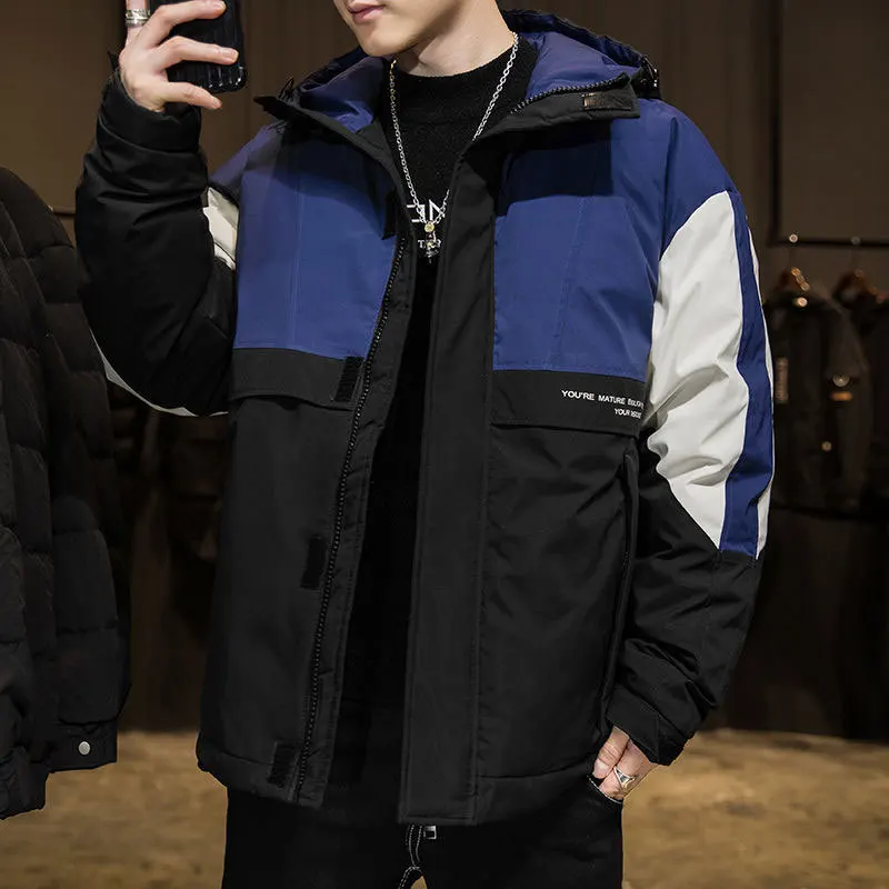 Down jacket men's 2022 Korean version of the new trend hooded coat winter color contrast fashion men's down jacket coats