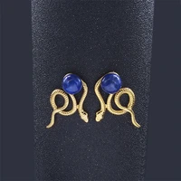 bohemia stainless steel stud earrings for woman gold color snake lapis lazuli earrings animal jewelry boucle doreille e9303s04