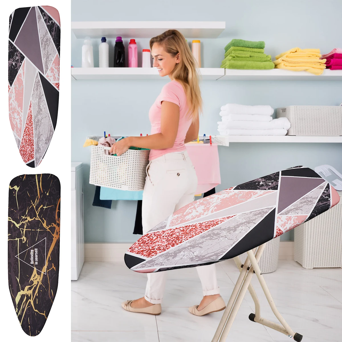 

Чехол для гладильной доски, сменная термостойкая элегантная прочная многоразовая эластичная гладильная доска с принтом мрамора