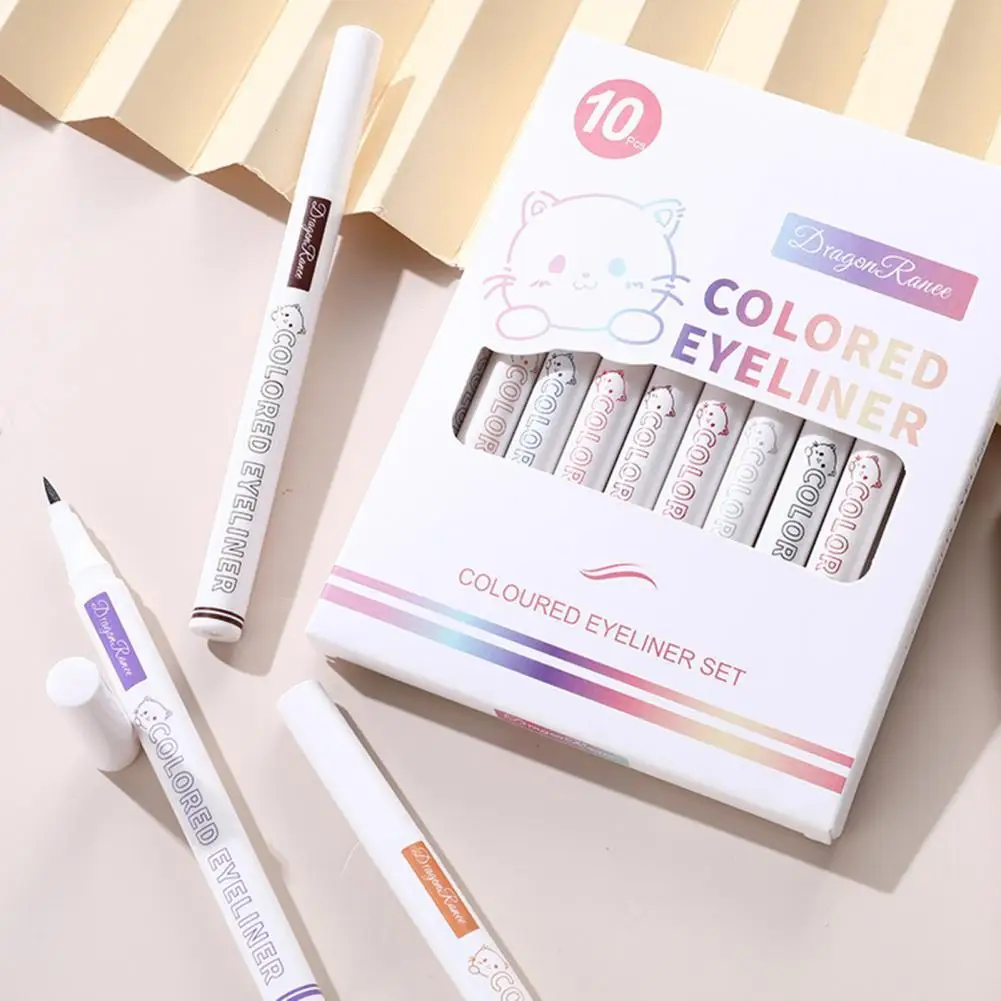 

10Pcs Colorful Eyeliner Easy to Use Non-smudge Eyeliner Pencil Delicate Texture Waterproof Liquid Eyeliner