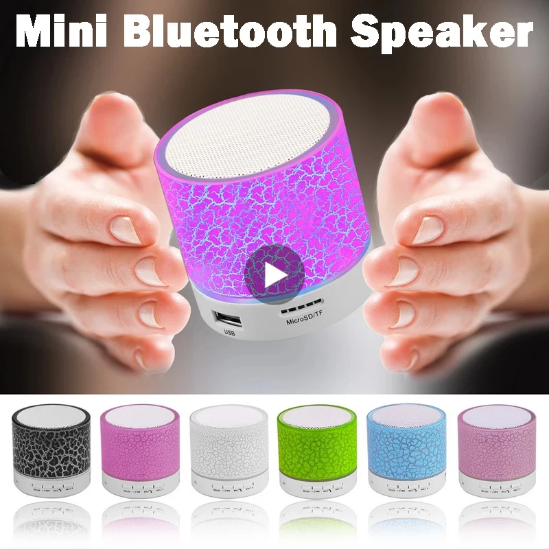 

A9 Mini Bluetooth Speaker Portable Wireless Car Audio Dazzling Crack LED Lights Subwoofer Support TF Card USB Charging For PC