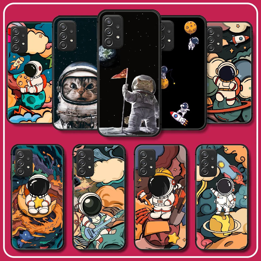 

Cartoon Astronaut Art Silicone Phone Case For Samsung Galaxy Note A 10 13 32 33 51 52 53 S 10 20 21 22 23 FE Plus Ultra Cover