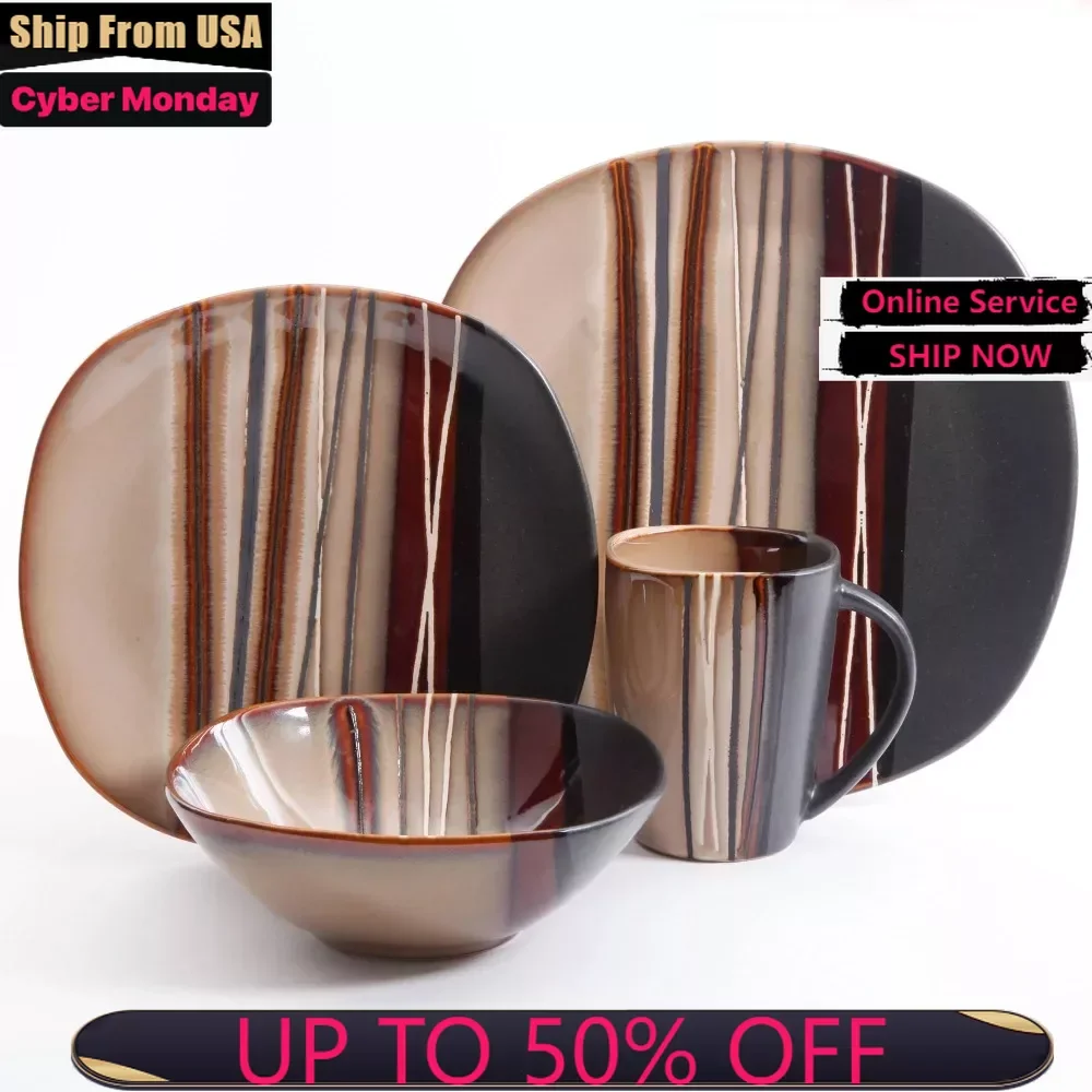 

Dinnerware Set Plates Sets for Home Dinner Set Dishes and Plate Set Bazaar Dinnerware, Brown, Set Of 16