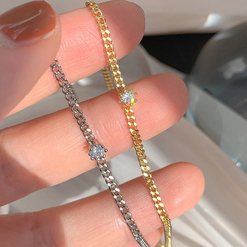 

Real 925 sterling silver bracelets for women fashion silver jewelry for women gold chain with zircon women bracelet gifts