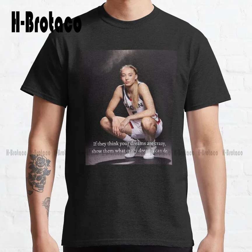 

Классическая футболка Paige Bueckers, Черная Мужская рубашка на заказ, Подростковая футболка унисекс с цифровой печатью, оригинальные дышащие хло...