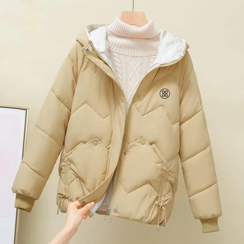 Women Hooded Golf Jackets Korean Fashion Winter Golf Clothing Woman Loose Windbreak Thicken Warm Down Cotton-padded Jacket Coat