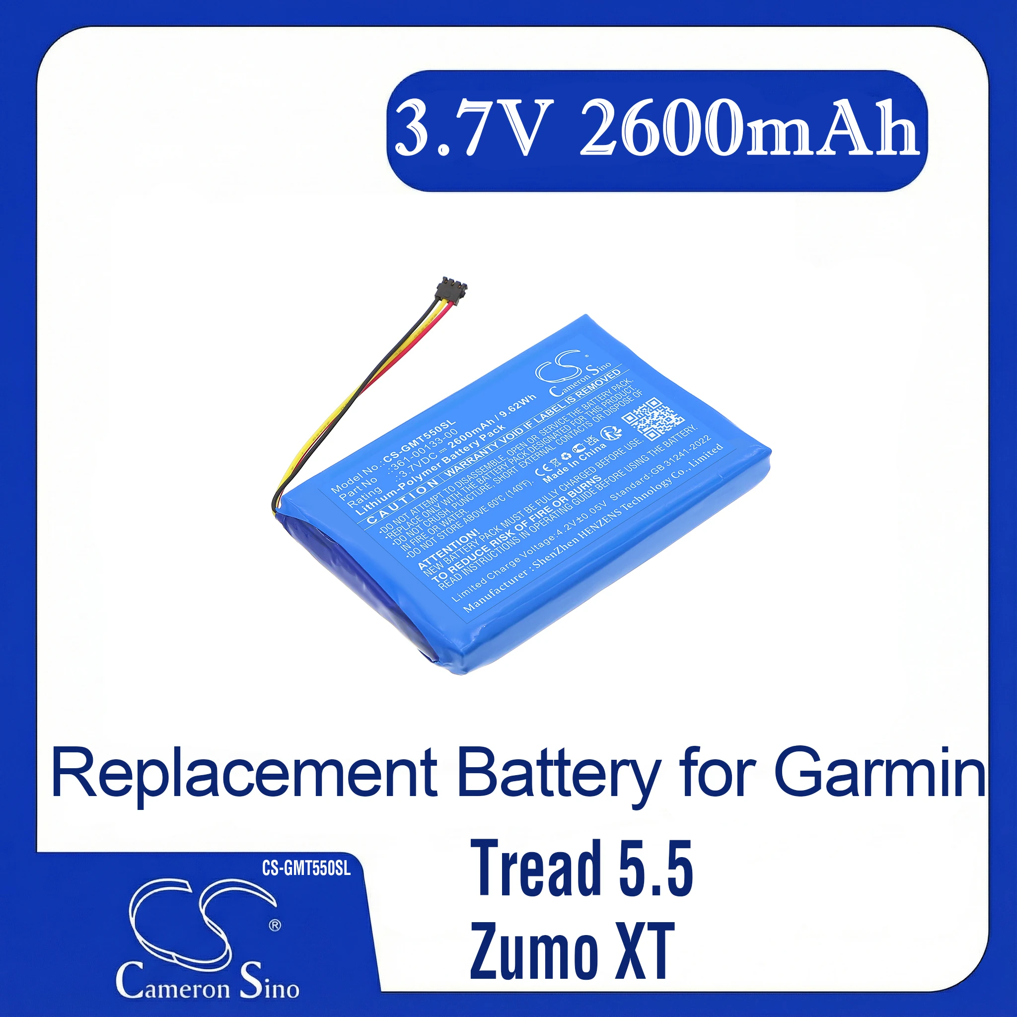 Фото Сменная батарея Cameron Sino для Garmin Tread 5.5, Zumo XT, совместима с артикулом 361-00133-00 №1