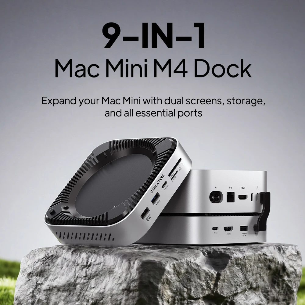 Фото Док-станция CABLETIME для Mac Mini M4, 4K@60Гц, быстрая передача данных 10 Гбит/с, M.2 SSD, SD/TF 4.0, док-станция для расширения хранилища до 8 ТБ №2