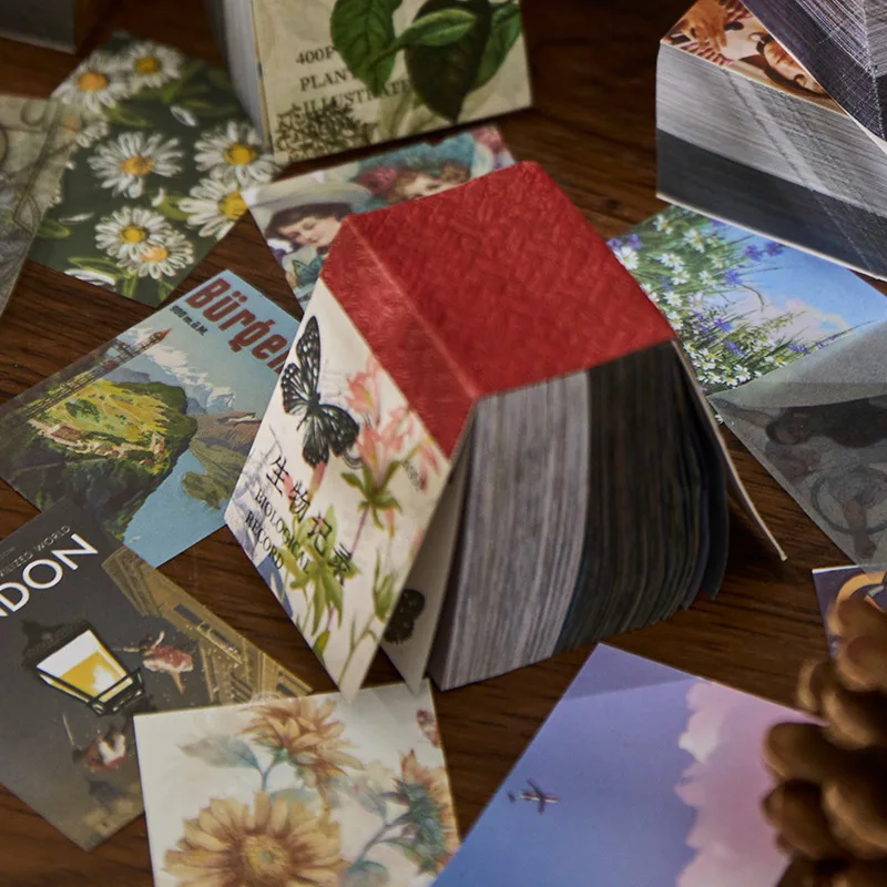 

400sheets Vintage Stickers Landscape Cloud Moon Oil Paiting Plant Stickers for Student DIY Decro Scrapbook Diary Journal Notepad