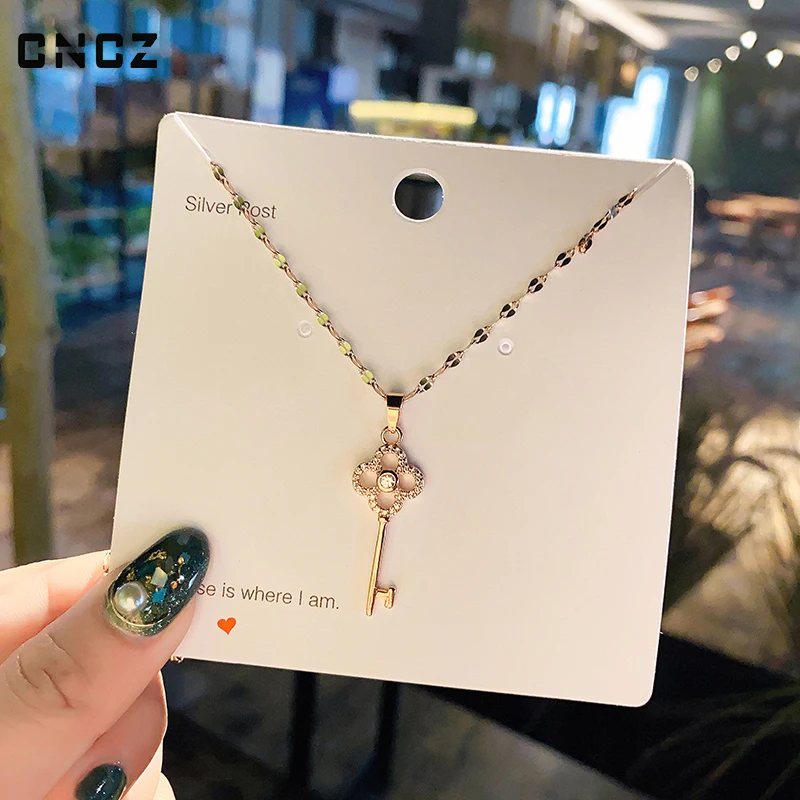 Key Shape Rose Gold Color Necklace Korean Style Women Girl Copper Pendant Paired With CNCZ Summer Fashion Clavicle Chain Jewelry