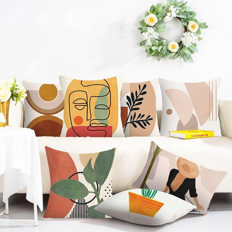 

45x45cm Character Lines Abstract Geometric Print Pillowcase Sofa Car Seat/Back Cushion Cover Throw Pillows Cover Home Decor