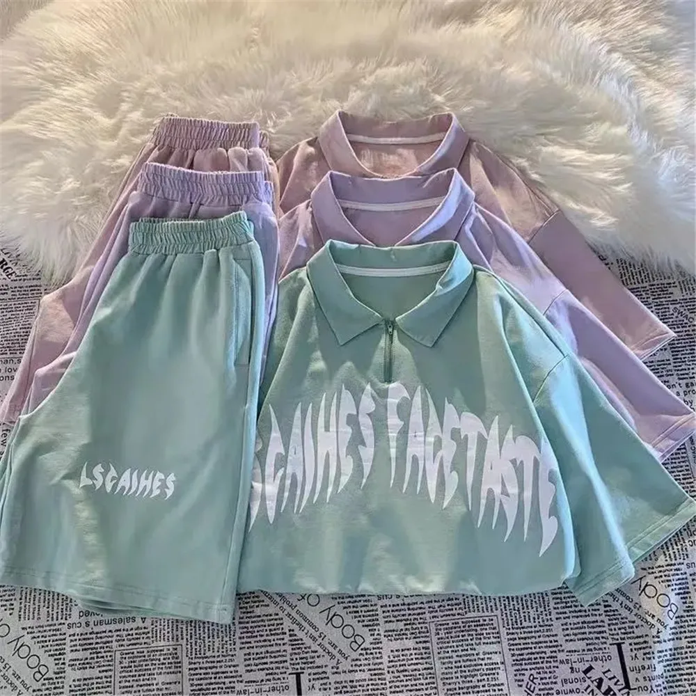 Женский спортивный костюм из двух предметов готический уличный стиль свободные