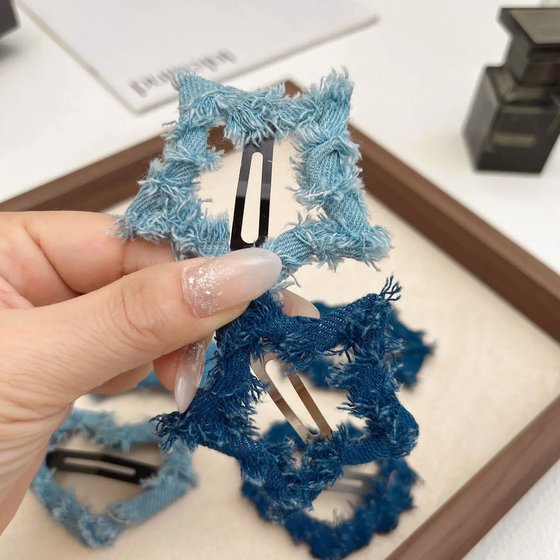 Джинсовая синяя тканевая заколка для волос сбоку Sweet Cool Y2K Заколка девочек