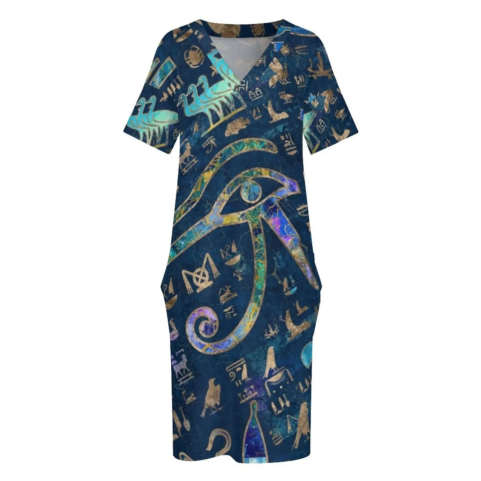 Египетские иероглифы смешанная текстура абстрактное свободное платье с