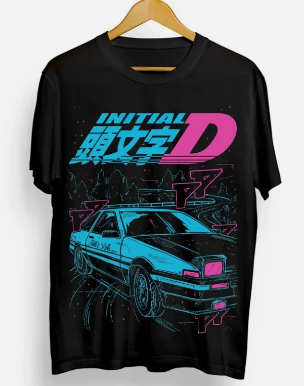 Начальная футболка D Ицуки Фудзивара Аниме Манга Фильм Унисекс Черная рубашка