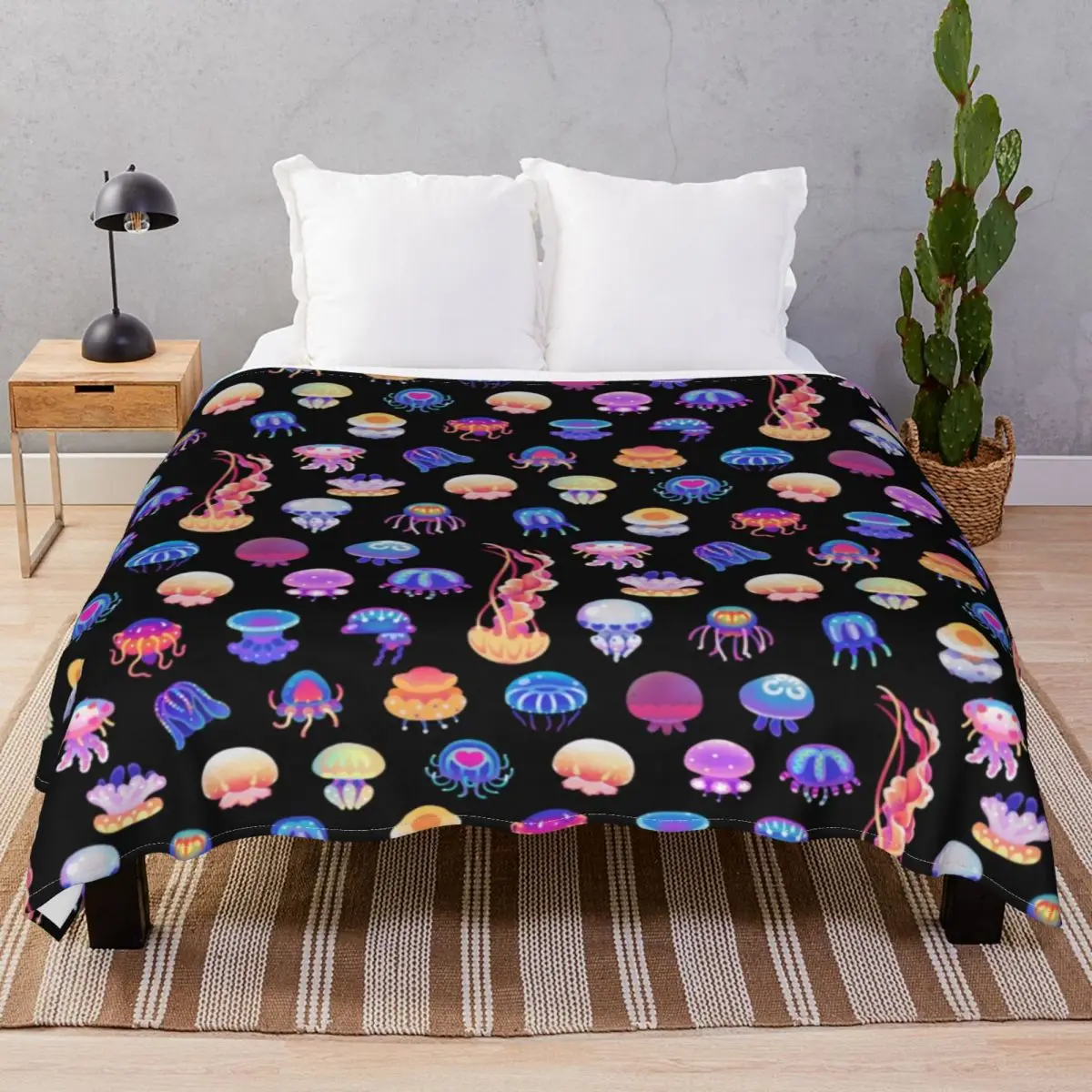 Jellyfish Day Blanket Flannel Plush Print Breathable Throw Blankets for Bedding Sofa Camp Cinema