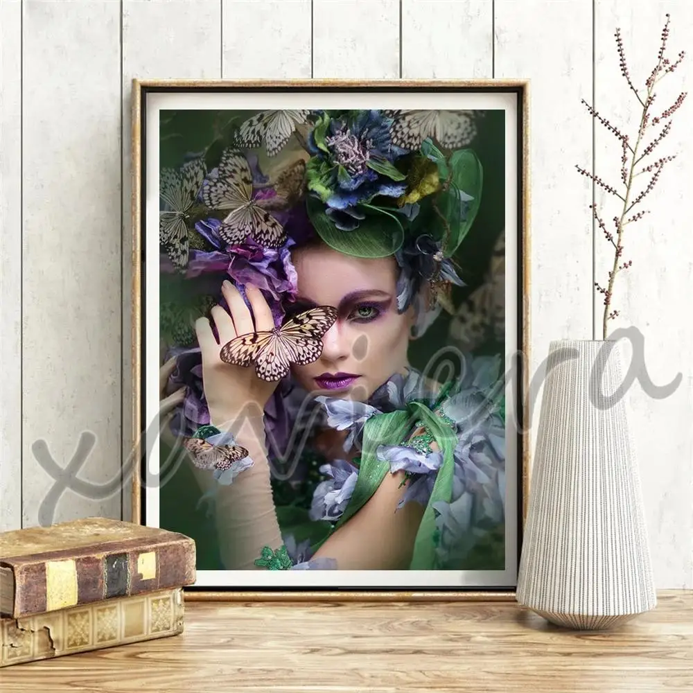 

Diy 5D Diamond Painting Butterfly Flower Girl Embroidery Kit Full Drill Cross Stitch Portrait Mosaic Rhinestone Handmade Artwork
