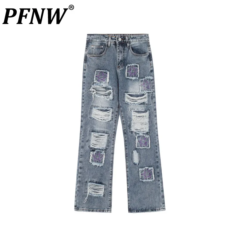 

PFNW Men's New Tide Washing Jeans Mid Waist Versatile Urban Casual Denim Pants High Street Vintage Fashion Trousers 12Z2264