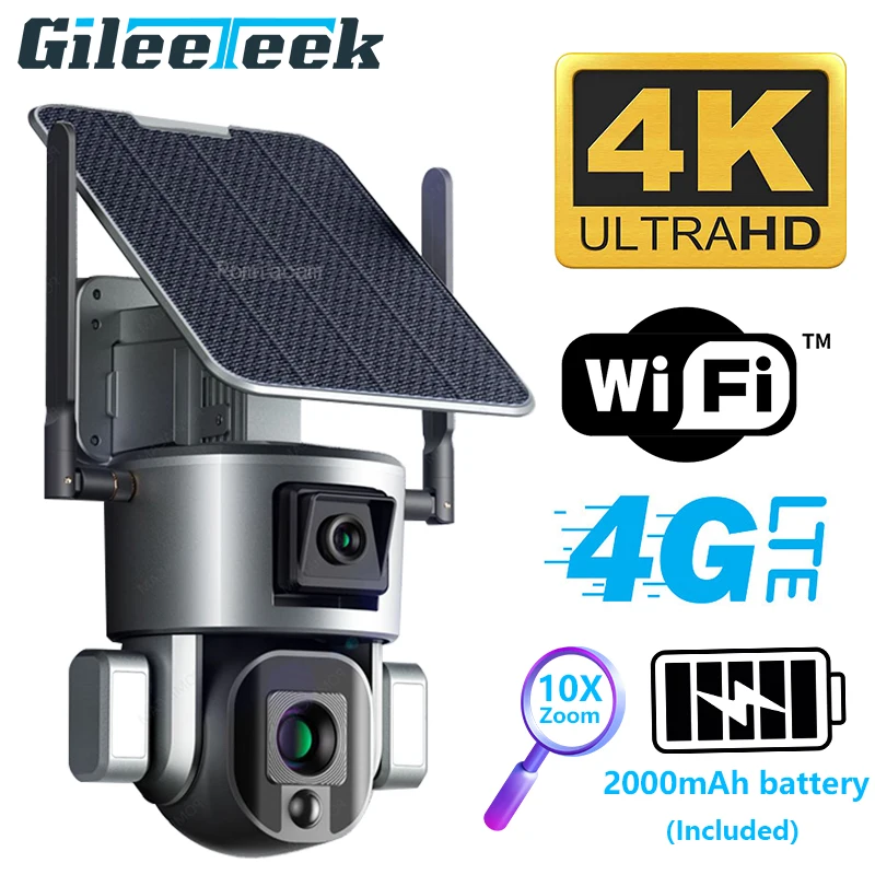 

Solar Camera Dual camera Y5 Wireless 4G/WIFI 10X Optical Zoom HD Dual Scrceen Two-Way Voice Night Vision Outdoor Camera