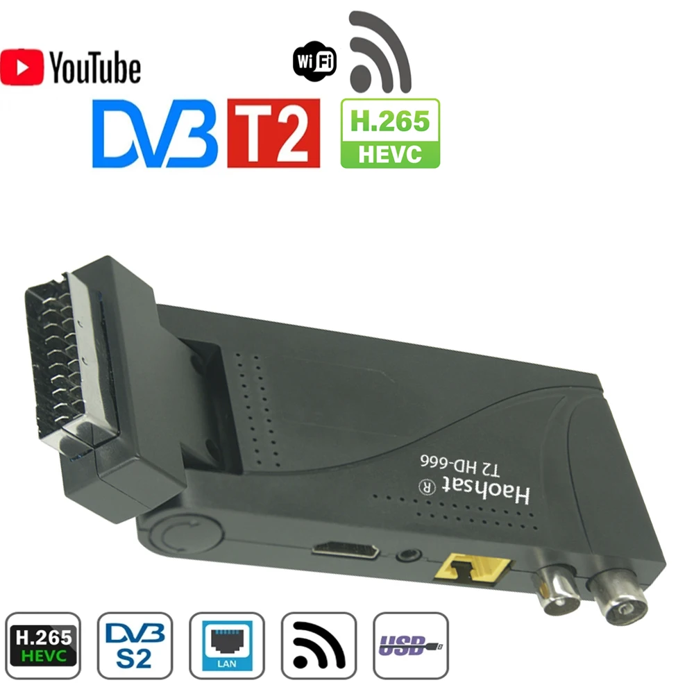 Haohsat DVB-T2 666 Scart H.265 HEVC цифровой наземный декодер DVB T2 Италия 10 бит тюнер фотоэлемент