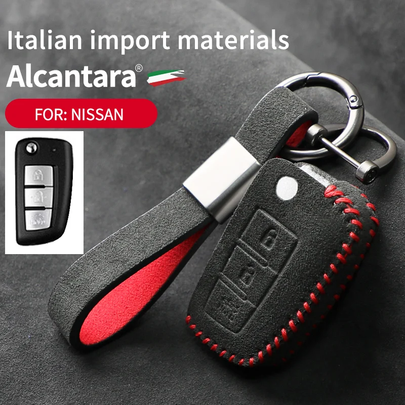 

Alcantara Suede Car Key Case Cover Shell for Nissan Qashqai J11 X-trail Murano Maxima Tiida Altima Quest Juke Geniss Keychain
