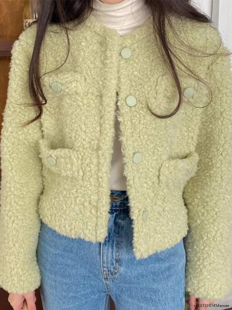 

Wool Coat for Women 2023 Autumn Winter New Fashion Coat Chic Office Lady Double Breasted V NECK Solid Loose Short Coat
