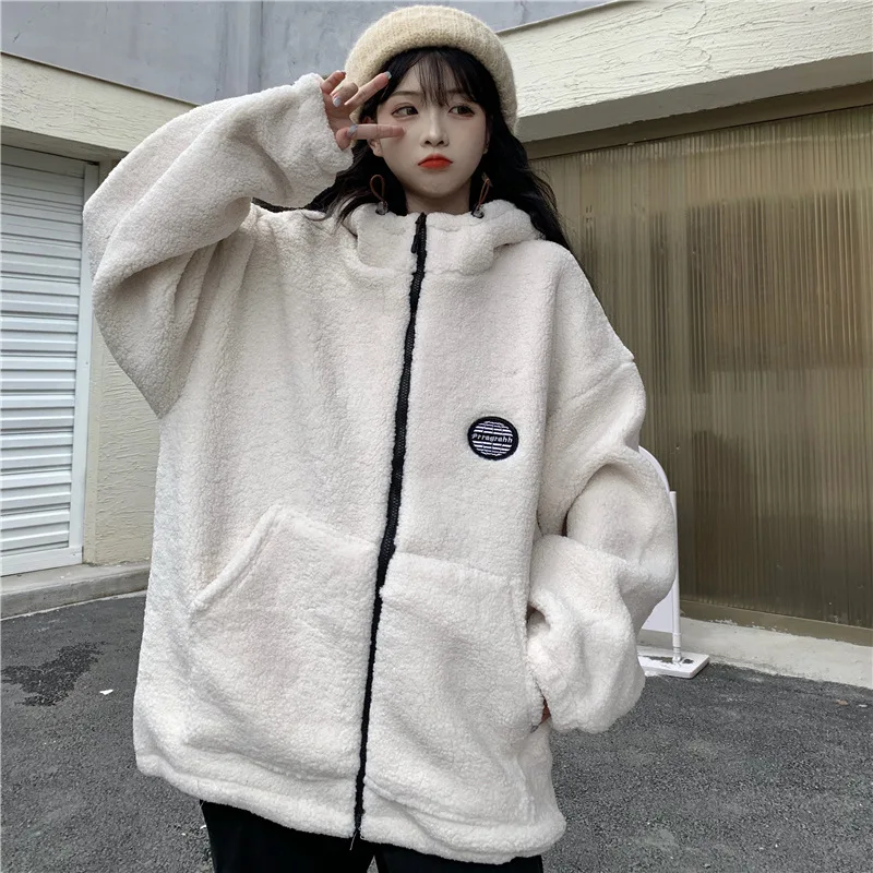 

Свободное теплое флисовое мягкое Женское пальто, Зимняя Повседневная Толстовка с капюшоном, Женская куртка с капюшоном и карманами на молн...