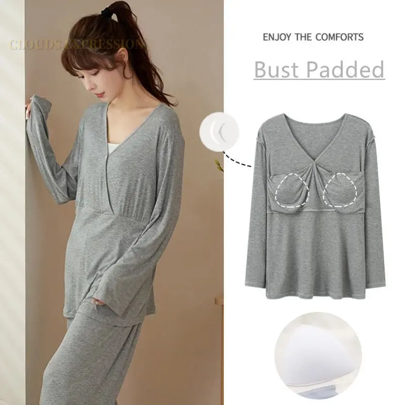 

Spring Thread Nightwear Bust Padded Moooncoat Women Pajama Sets Pyjamas Maternity Sleepwear Loungewear Pijama Mujer Homewear