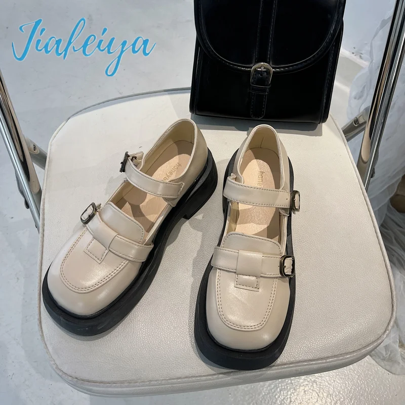 

2022 Women's New Flat Shoes Comfortable Non-slip Square Root Wear-resistant Buckle Round Toe Shallow Mouth Women's Shoes