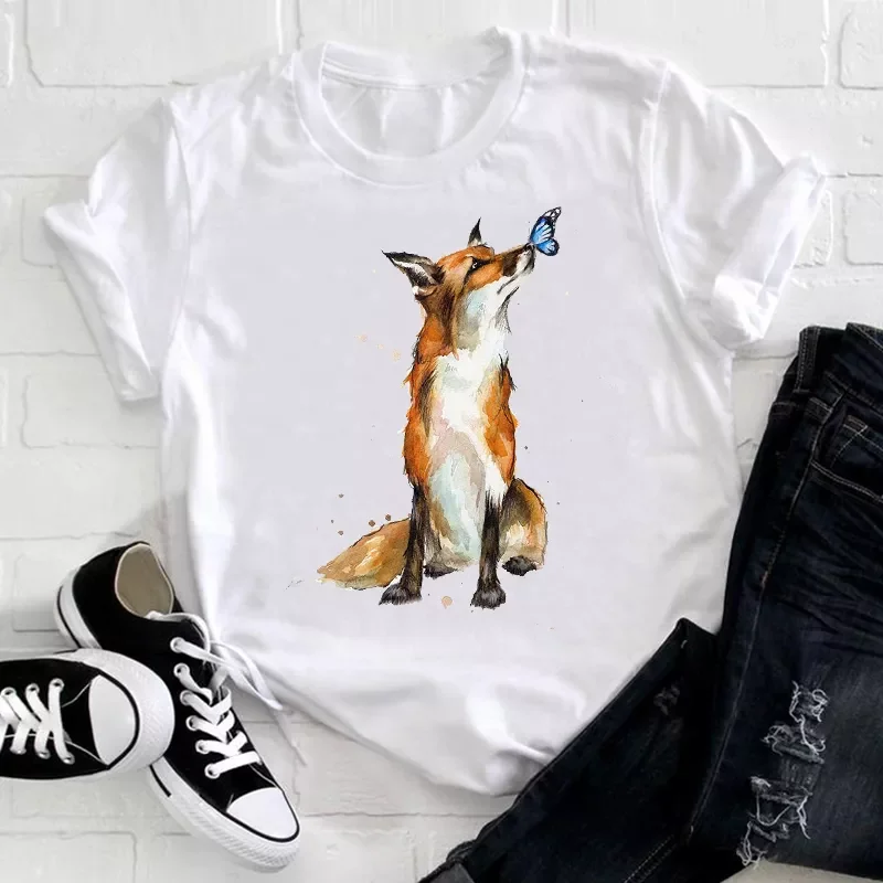 

Short Sleeve Korean Style Printing Clothing Trend Animal Clothes Ladies Graphic Print Tee Top Tshirt Female T-shirt