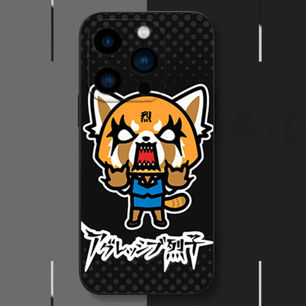 MINISO Cute Aggretsuko Phone Case for iPhone 12 11 13 14 15 16 Max Pro Plus Black Soft Silicone Cover