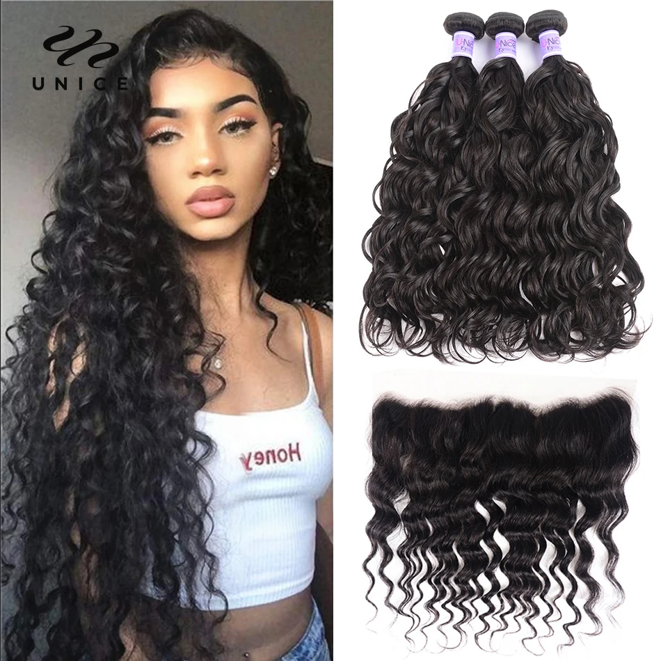 

UNice Hair 8A Kysiss Series Peruvian Natural Wave 3 Bundles With Frontal 13*4 Closure Human Hair Weave 4 Bundles 8-26"