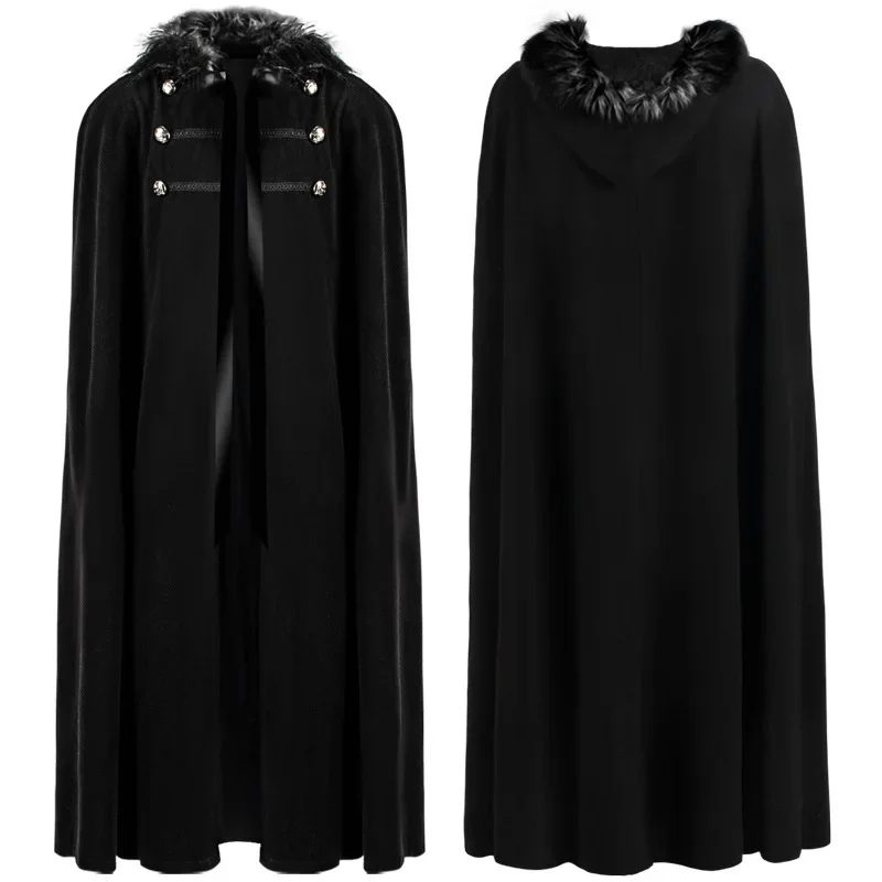 Средневековая мужская куртка плащ с меховым капюшоном шерстяная зимняя накидка